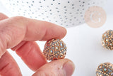 Perle indonésienne polymère gris strass et zamac doré, ethnique exotique, 19.5mm x1 (G8459)