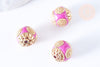 Perle indonesienne polymère rose fuchsia strass et zamac doré 12mm, ethnique exotique, x1 (G6571)