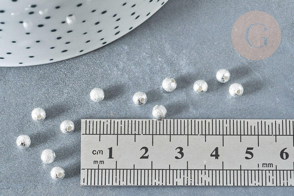 Perle intercalaire ronde laiton argenté sablée 4mm , perle argentée texturée pour création bijoux, x20 (G8002)