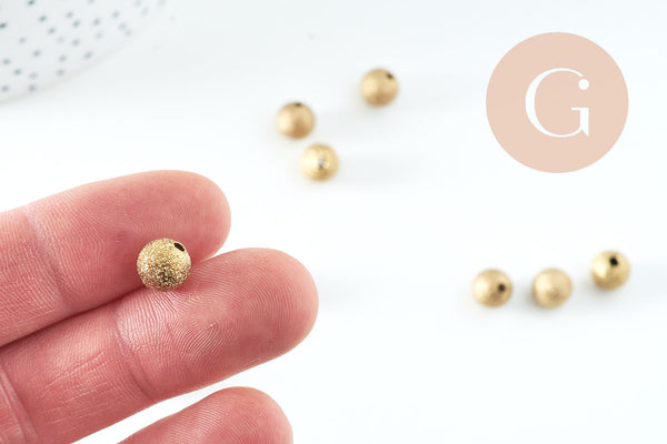 Perle intercalaire ronde laiton brut sablée 8mm, x10 (G10728)