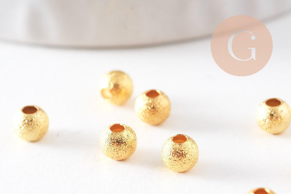 Perle intercalaire ronde laiton doré sablée 4mm, x10 (G4079)