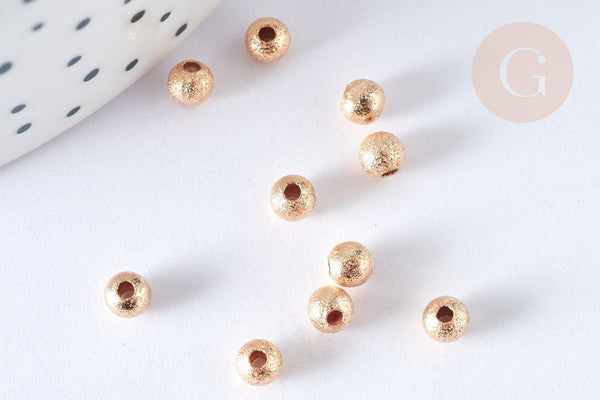 Perle intercalaire ronde laiton doré sablée 4mm, x10 (G4079)