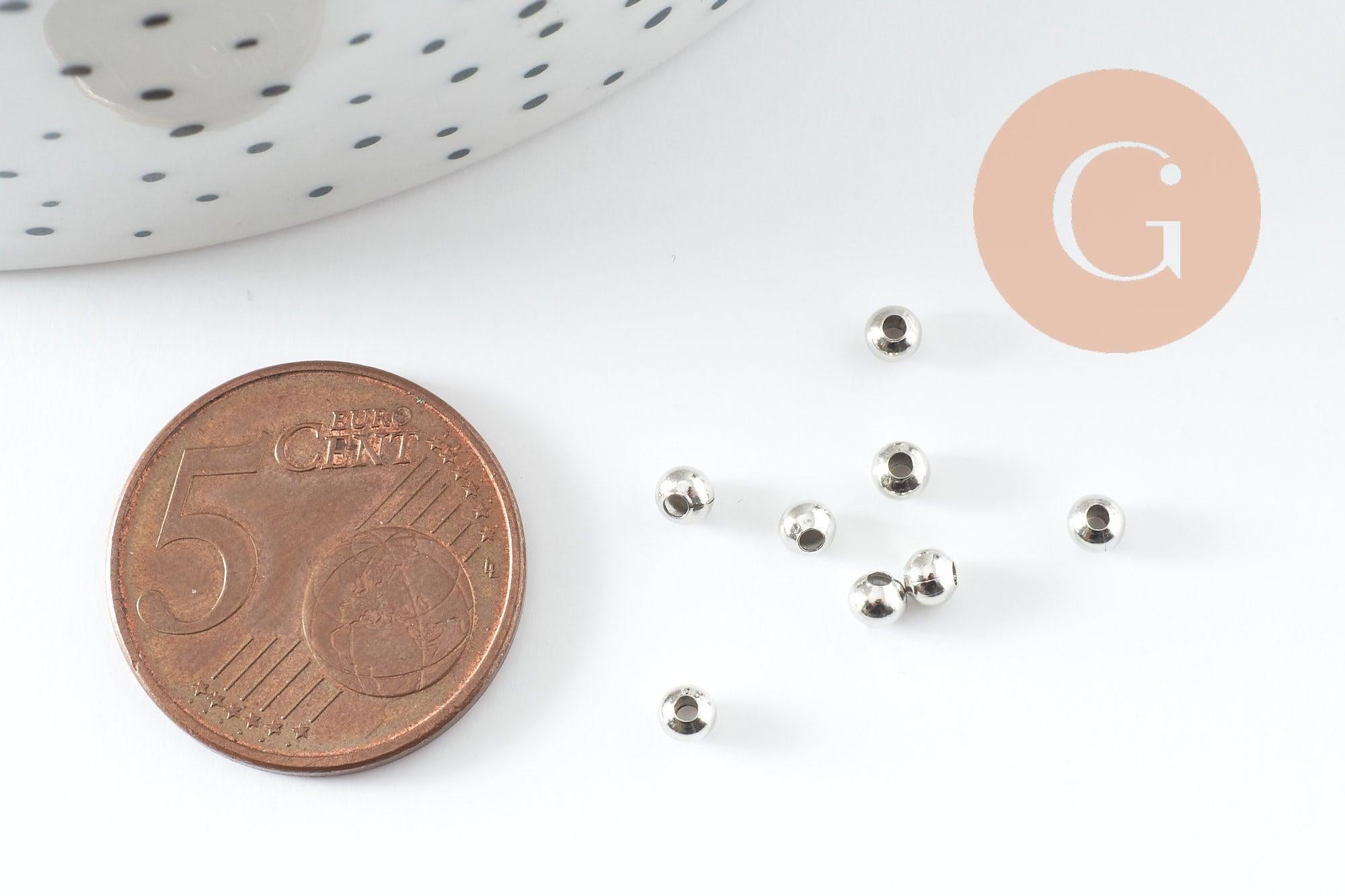 Perle intercalaire ronde laiton platine 3mm, x10g (G10027)