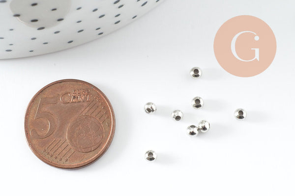 Perle intercalaire ronde laiton platine 3mm, x10g (G10027)