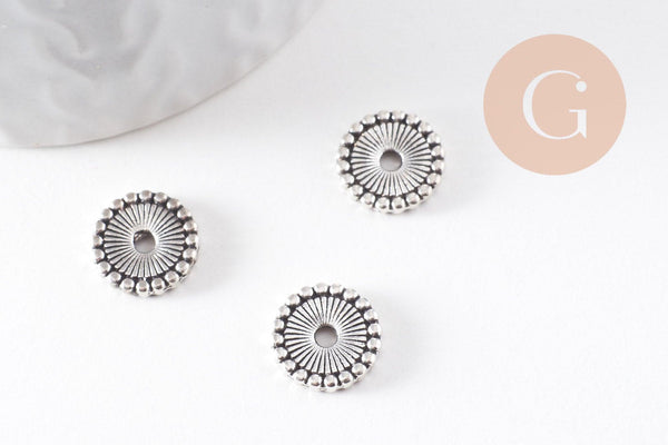 Perle intercalaire rondelle argent vieilli, perles argent,12mm x10 (G0178)