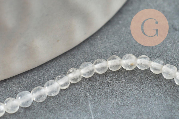 Perle jade blanche, fourniture créative, jade naturelle,jade,2mm,fil de 40 cm, x1 (G3101)