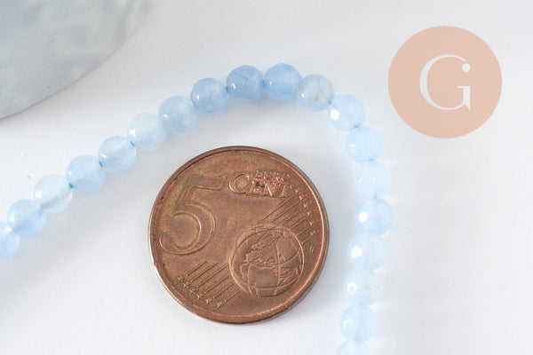 Perle jade bleu tendre,pierre jade naturel,perle facette,jade,4mm,fil de 38 cm , x1 (G2782)