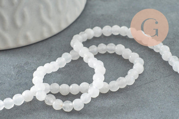 Perle jade naturel blanc facette 4mm, pierre naturelle, x1 fil de 36.5cm (G3001)