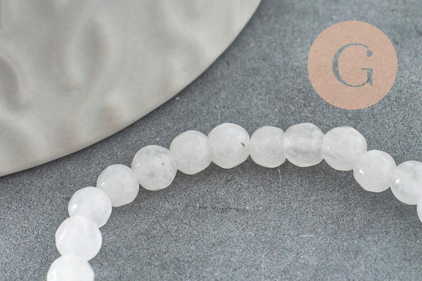 Perle jade naturel blanc facette 4mm, pierre naturelle, x1 fil de 36.5cm (G3001)