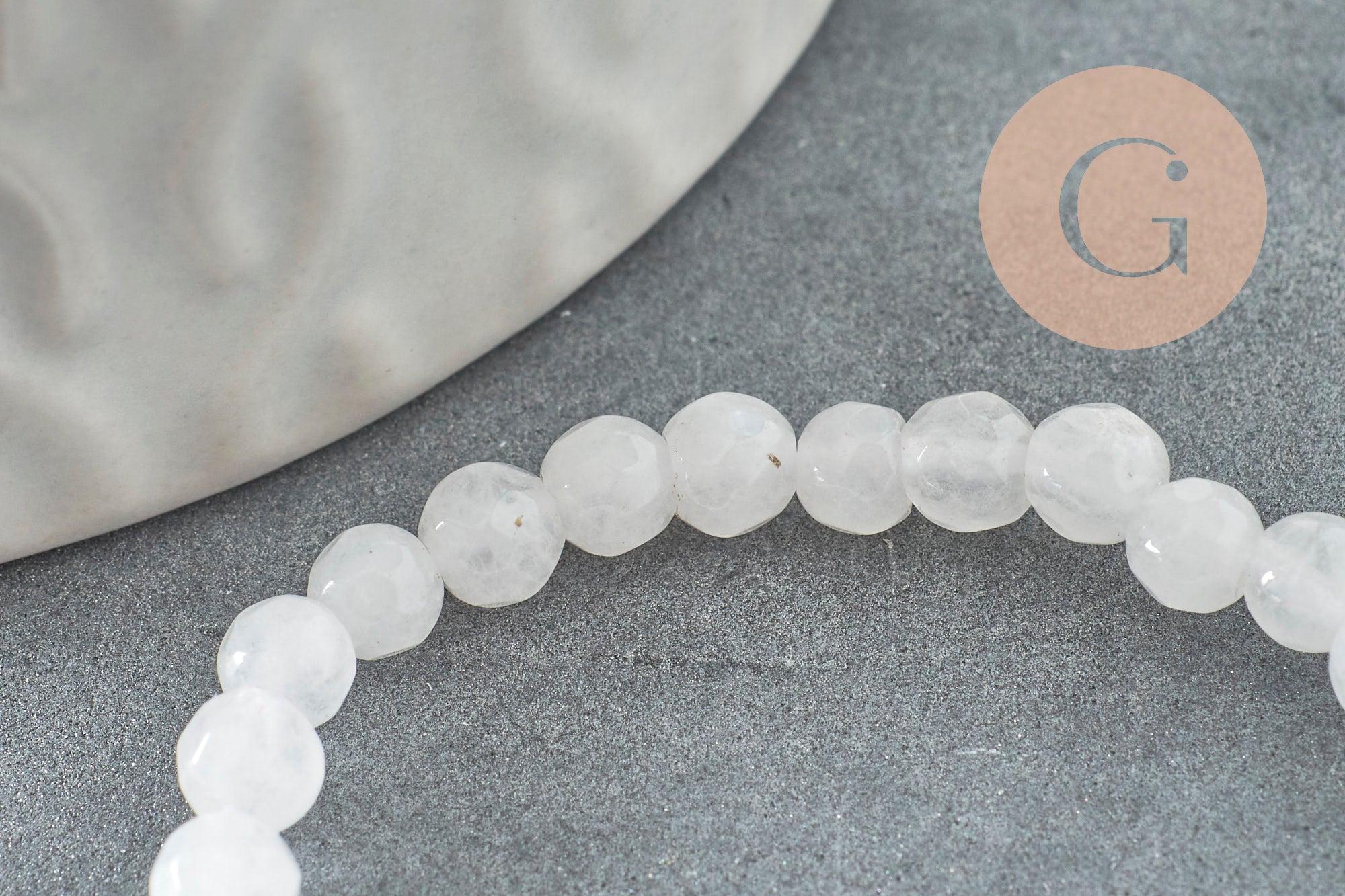 Perle jade naturel blanc facette 4mm, x1 fil de 36.5cm (G3001)