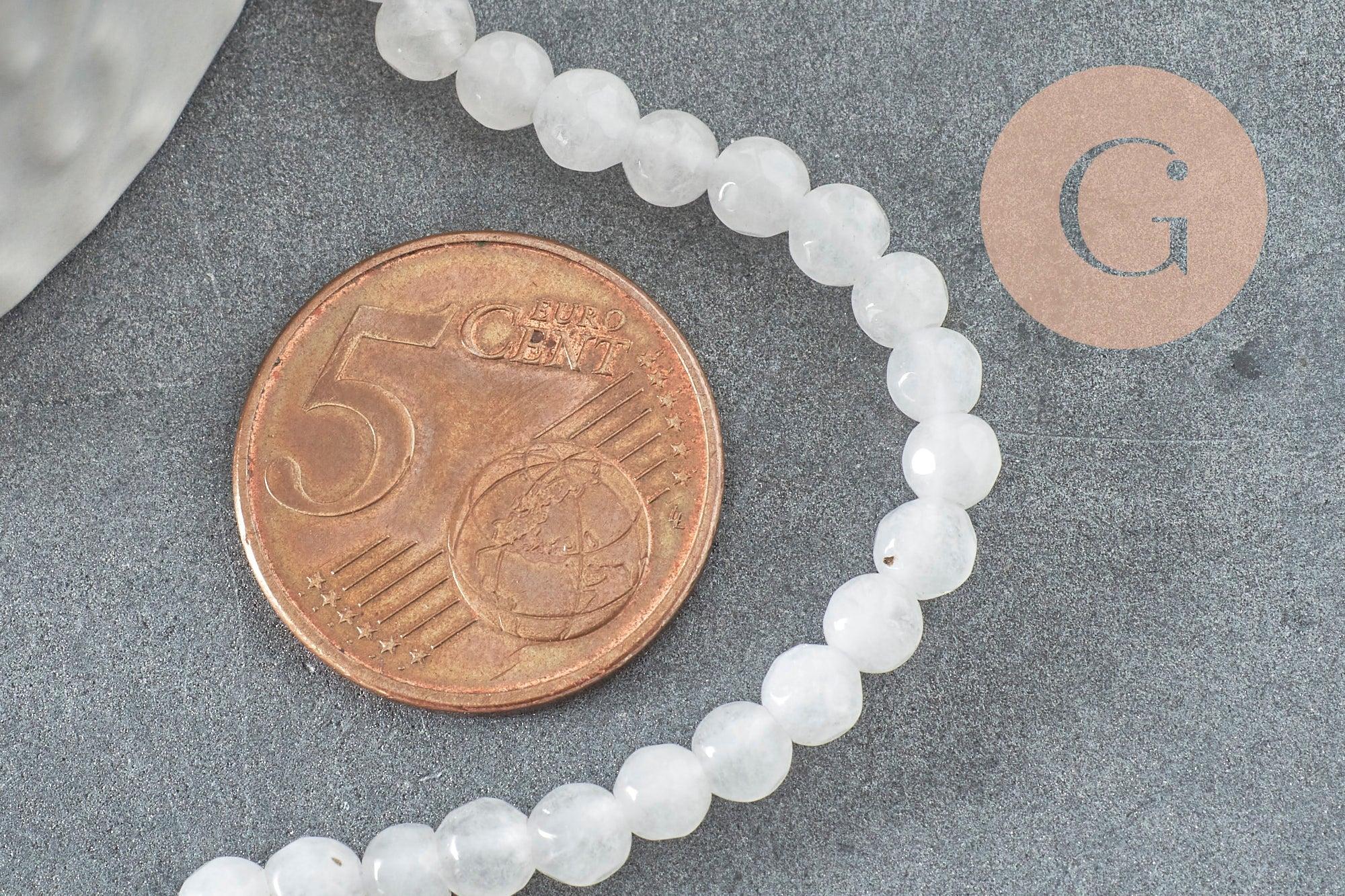 Perle jade naturel blanc facette 4mm, x1 fil de 36.5cm (G3001)