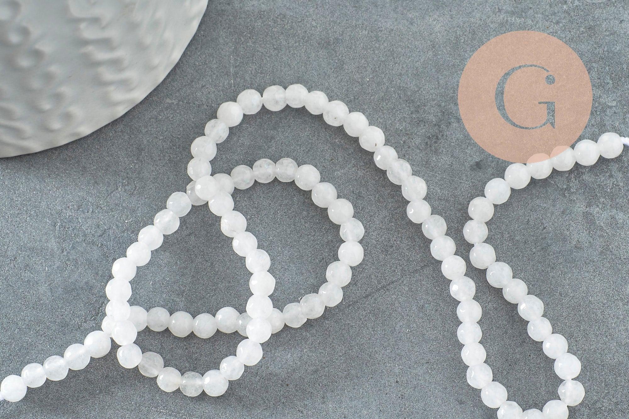 Perle jade naturel blanc facette 4mm, x1 fil de 36.5cm (G3001)