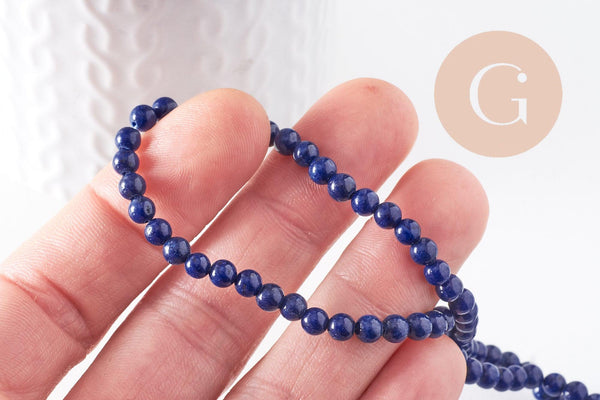 Perle jade naturel teinté bleu foncé 4mm, x1 fil de 40 cm (G4100)