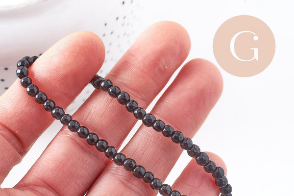 Perle jade noir, fourniture créative, perle jade,pierre naturelle,jade naturel, pierre, facette,jade,4mm,fil de 36.5 cm x1 (G0615)