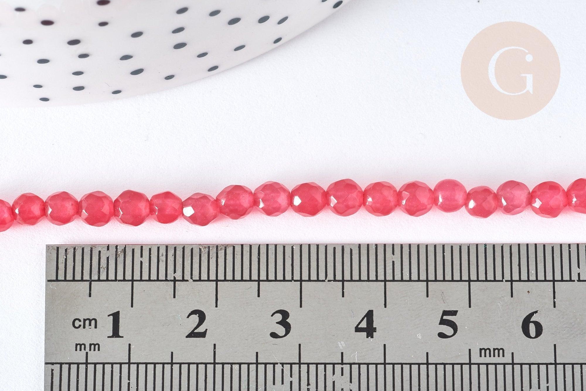Perle jade rose vif facettée,pierre naturelle,pierre,perle facette,jade,4mm,fil de 37 cm x1 (G5189)