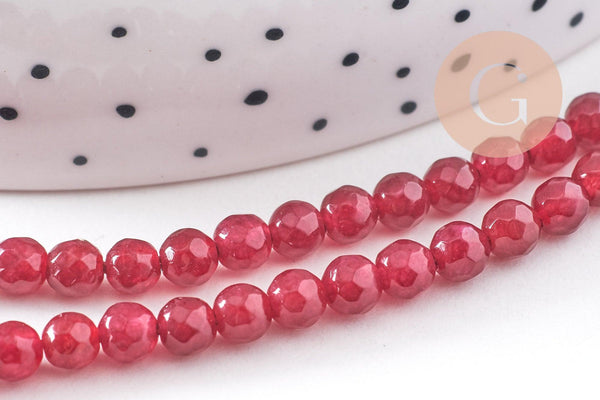 Perle jade rouge bordeau,pierre,perle facette,jade,4mm,fil de36 cm x1 (G1111)