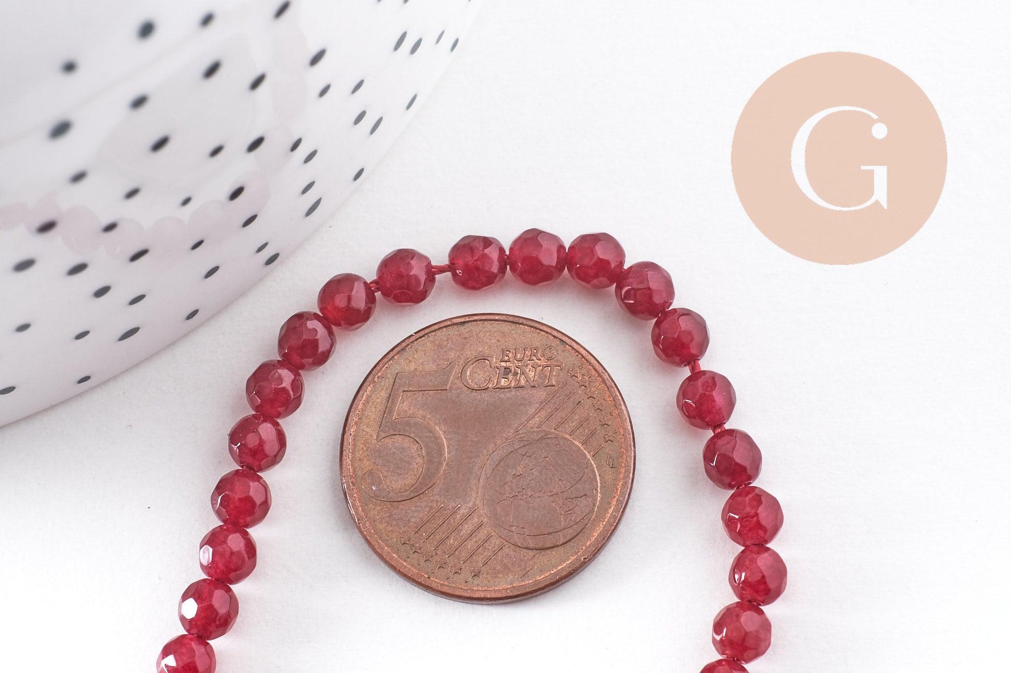 Perle jade rouge bordeau,pierre,perle facette,jade,4mm,fil de36 cm x1 (G1111)
