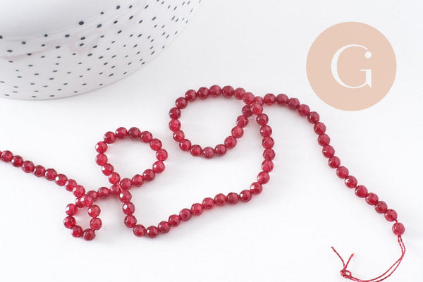 Perle jade rouge bordeau,pierre,perle facette,jade,4mm,fil de36 cm x1 (G1111)