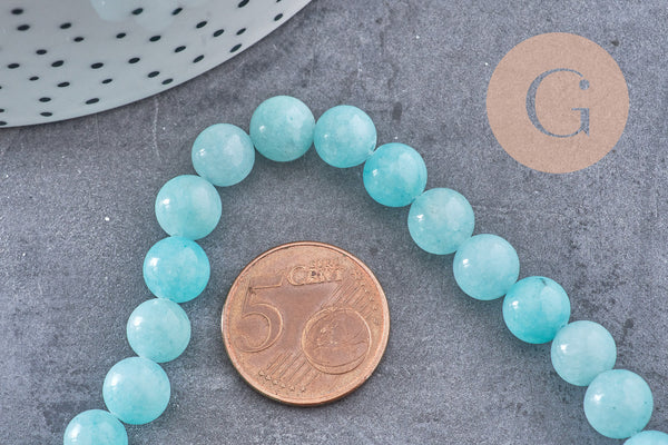 Perle jade teinté imitation amazonite ronde 8mm, x1 fil de 40cm (G4707)