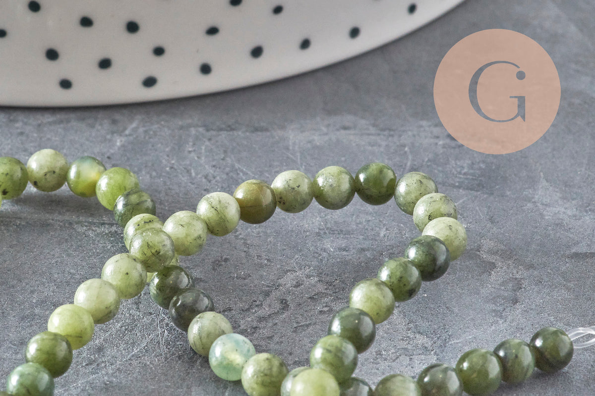 Perle jade vert olive ronde naturelle 4mm, x1 fil de 38cm (G11340)-Perles-Gingerlily Perles