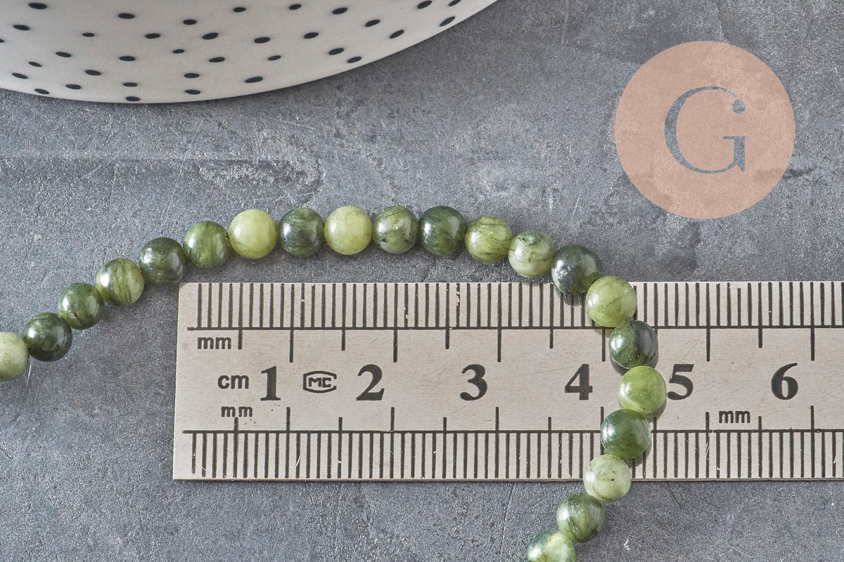 Perle jade vert olive ronde naturelle 4mm, x1 fil de 38cm (G11340)-Perles-Gingerlily Perles