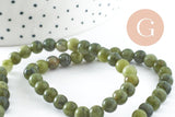 Perle jade vert olive ronde naturelle 6mm, x1 fil de 38cm (G3804)