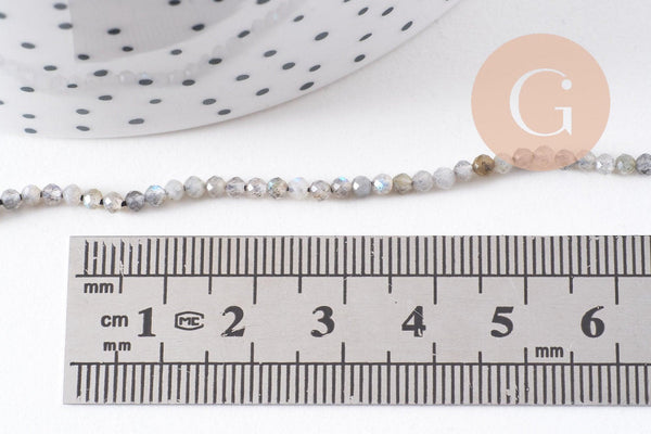 Perle labradorite ronde facette,bijou pierre naturelle,labradorite naturelel,pierre naturelle,perles pierre,2mm, fil de 200, x1 (G3100)