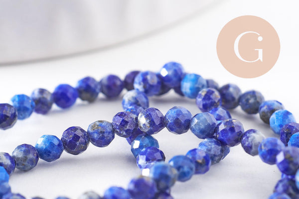 Perle lapis lazuli ronde facett,bijou pierre naturelle,lapis lazuli naturel,pierre naturelle, pierre,3mm,le fil de 39 cm (G3877)