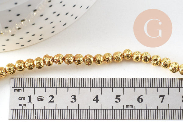 Perle lave dorée perle ronde,lave naturelle,lave blanche, pierre naturelle, fil de 38cm ,4mm x1 (G1543)