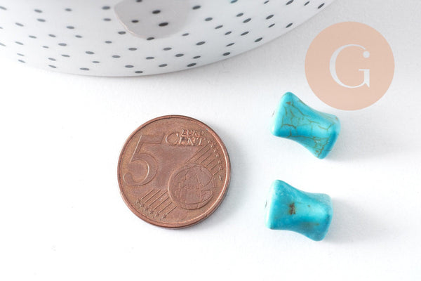 Perle longue ovale turquoise, howlite naturelle,perle turquoise,perle pierre, fil ou lot (G0791)