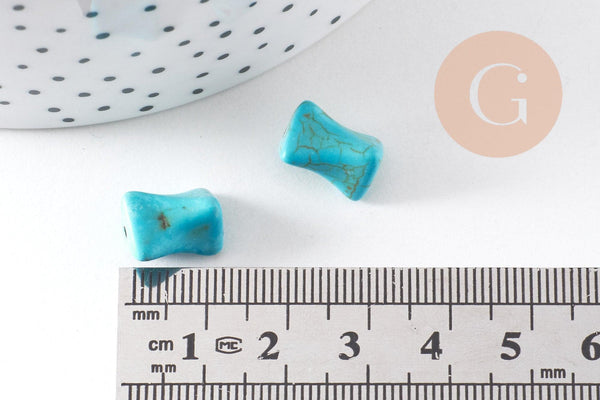 Perle longue ovale turquoise, howlite naturelle,perle turquoise,perle pierre, fil ou lot (G0791)