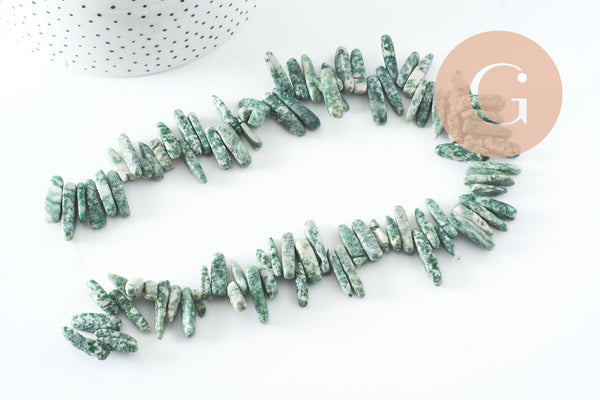 Perle longues en jaspe vert naturel, des perles en pierre pour creation de bijoux en pierre naturelle,13-22mm,fil de 38cm, X1 (G3525)