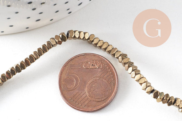 Perle losange hématite bronze non magnétique, des perles en imitation de pyrite pierre, 3x3mm,41cm le fil de 200 perles, x1 (G5022)