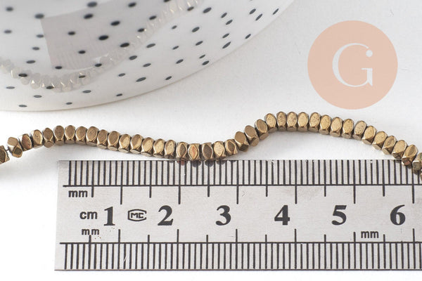 Perle losange hématite bronze non magnétique, des perles en imitation de pyrite pierre, 3x3mm,41cm le fil de 200 perles, x1 (G5022)