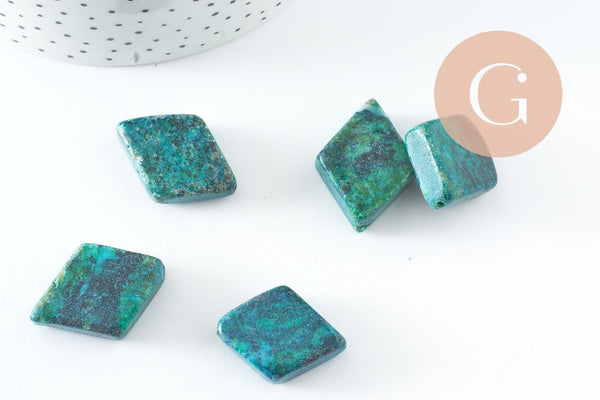Perle losange turquoise naturelle verte teintée 36mm, x1 (G0524)