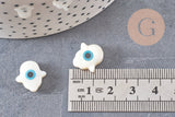 Perle main de fatma mauvais oeil nacre blanche 15-16 mm, Perles coquillage création bijou chance, x 5 G7135