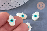 Perle main nacre blanche mauvais oeil bleu 15-16mm, x1 (G6590)