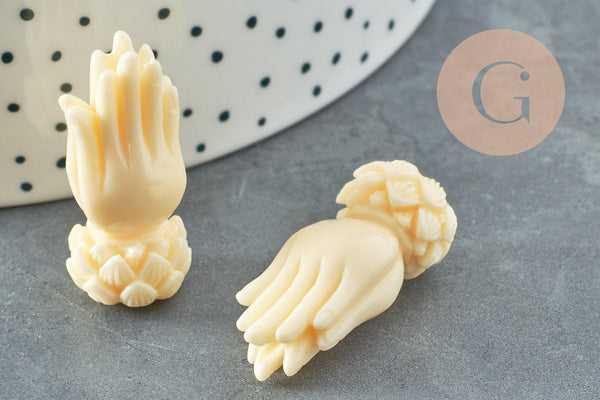 Perle main résine écru 26.5mm,perle imitation corail , x2 (G3666)