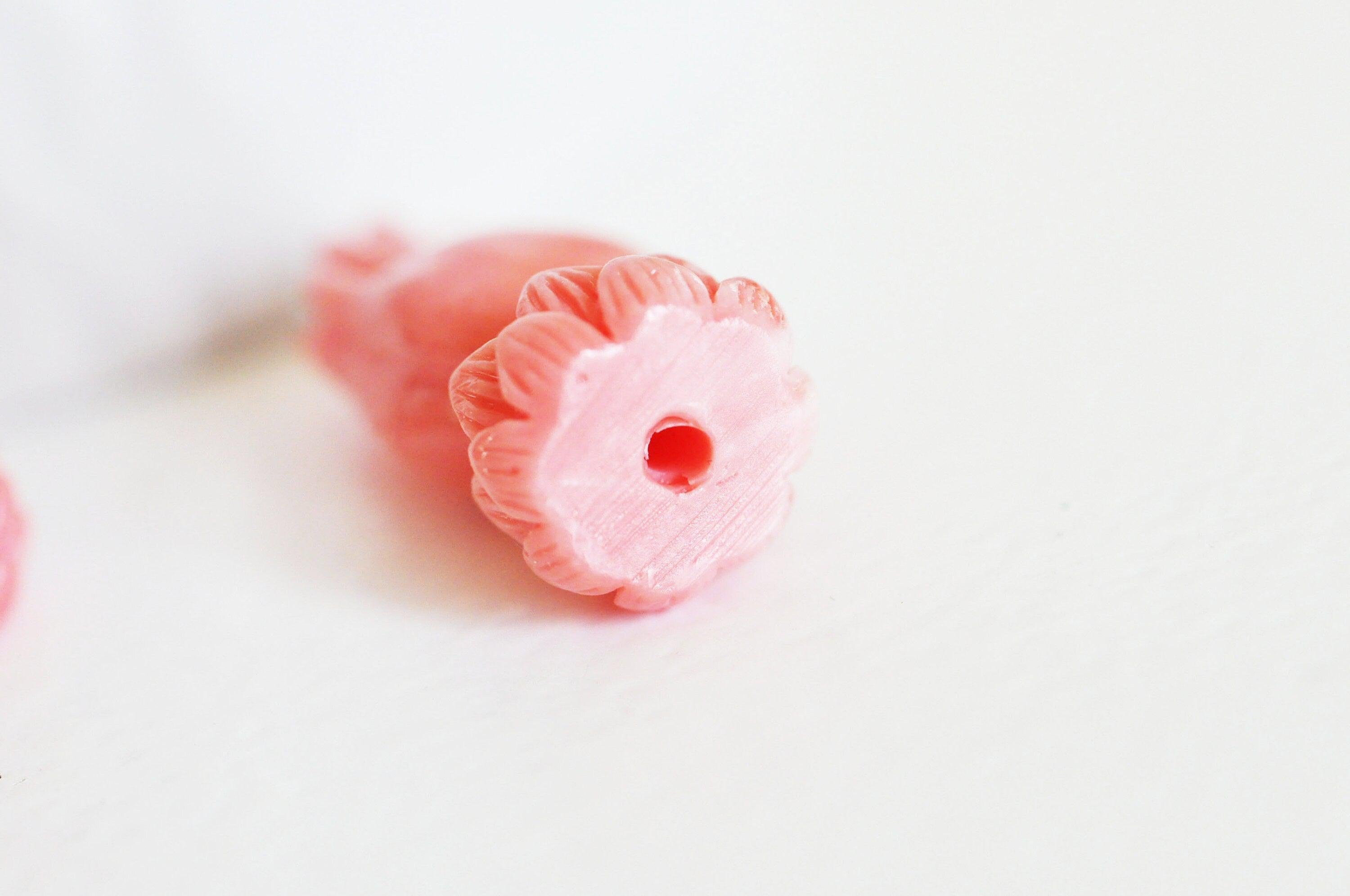 Perle main résine rose imitation corail 26.5mm, x2 (G3854)