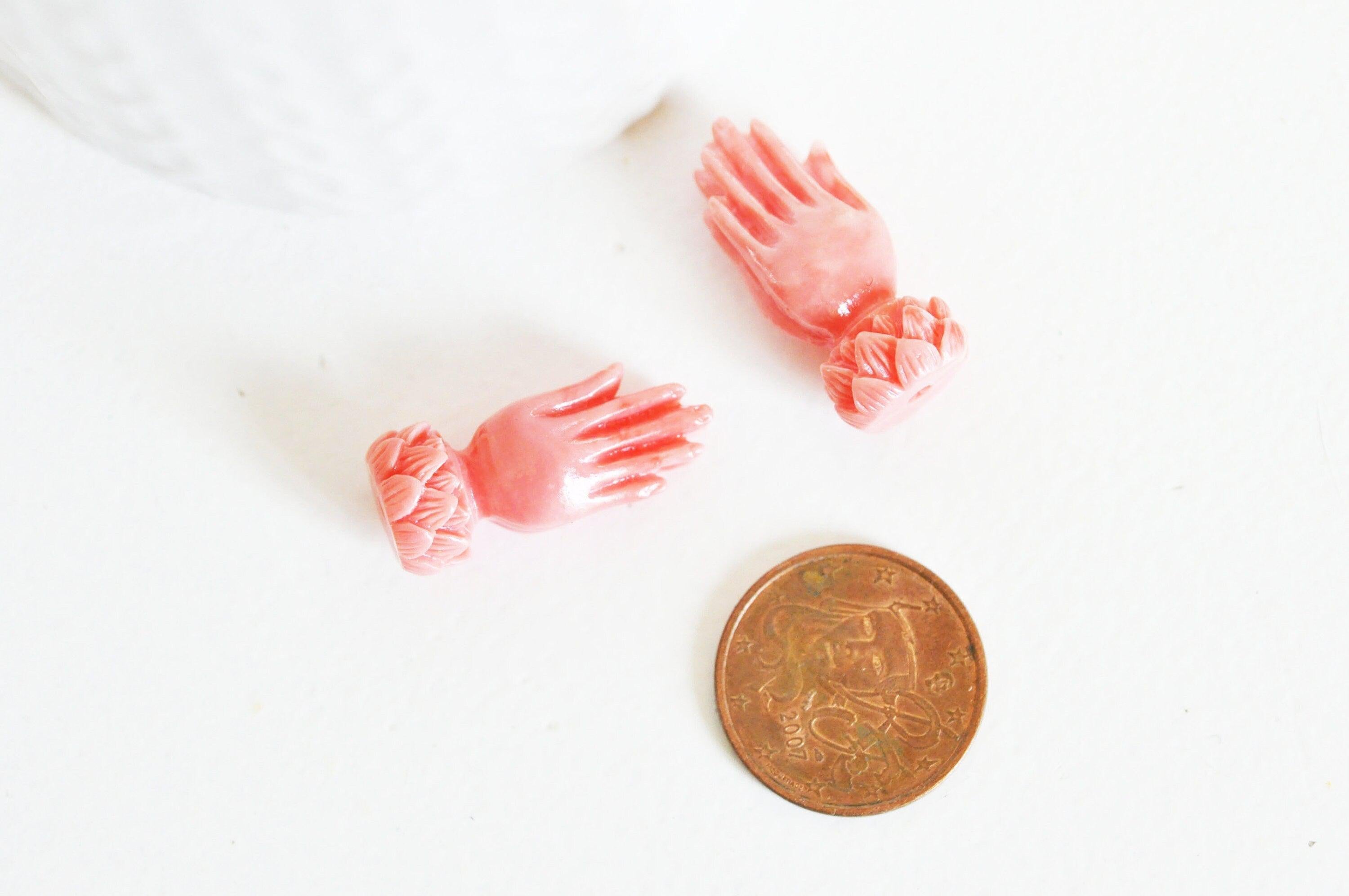 Perle main résine rose imitation corail 26.5mm, x2 (G3854)