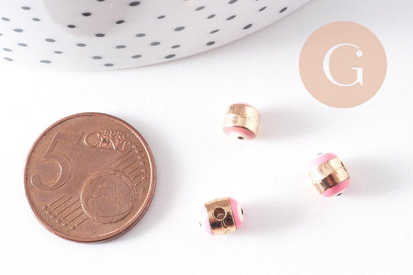 Perle mauvais œil doré émail rose zamac doré 6mm, x10 (G10316)