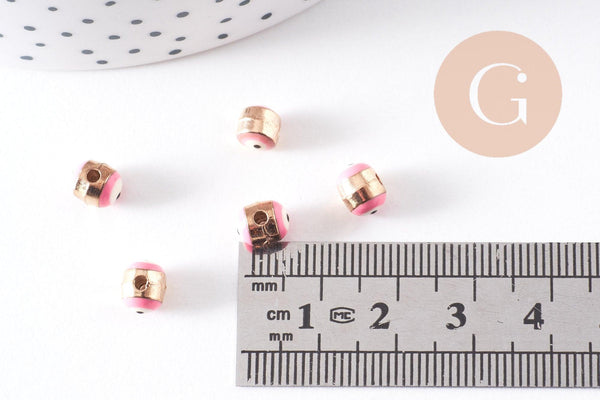 Perle mauvais œil doré émail rose zamac doré 6mm, x10 (G10316)