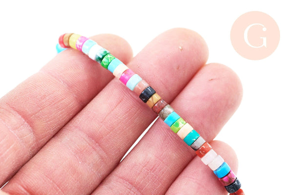 Perle multicolore pierre heishi,perle pierre rondelle pour création bijoux femme,4mm,fil de 155 perles, X1 (G5586)