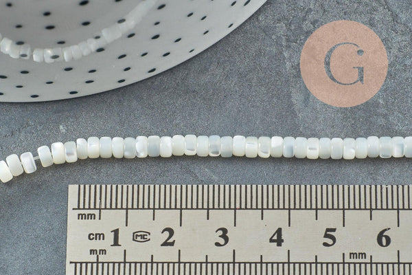 Perle nacre blanche naturelle heishi 2x4mm, x1 fil de 20cm (G4475)