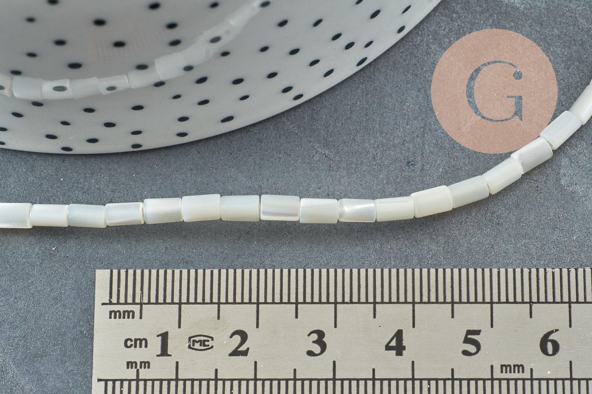Perle nacre blanche naturelle heishi,tube coquillage ivoire,3x5mm, le fil 20cm, x1 (G4140)