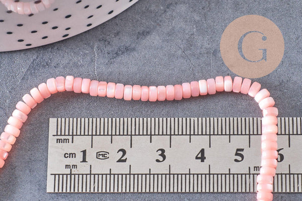 Perle nacre naturelle heishi rose pastel,tube coquillage coloré,perle coquillage, 2x4mm, le fil de 95 perles, x1 (G4474)