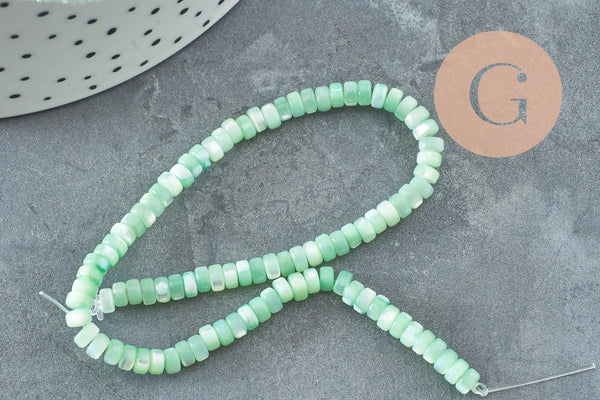 Perle nacre naturelle heishi vert pastel,tube coquillage coloré,perle coquillage,2x4mm, le fil de 20 cm, x1 (G5129)