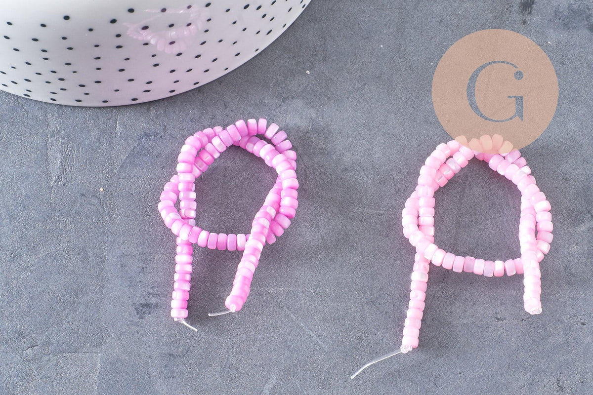 perle nacre naturelle heishi violet ,tube coquillage coloré, perle coquillage, 2x4mm, x1 le fil, (G4981)