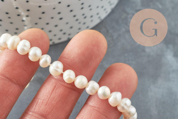 Perle naturelle blanche grade A 6-7mm, x1 fil 36cm (G0549)