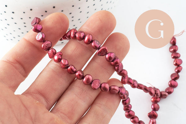 Perle naturelle colorée, perle polie,perle patate,perle percée de culture, perle eau douce, 6-7mm, le fil, X1(G0136)